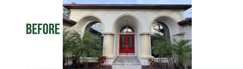 Arched entry exterior before painting by Shields Painting